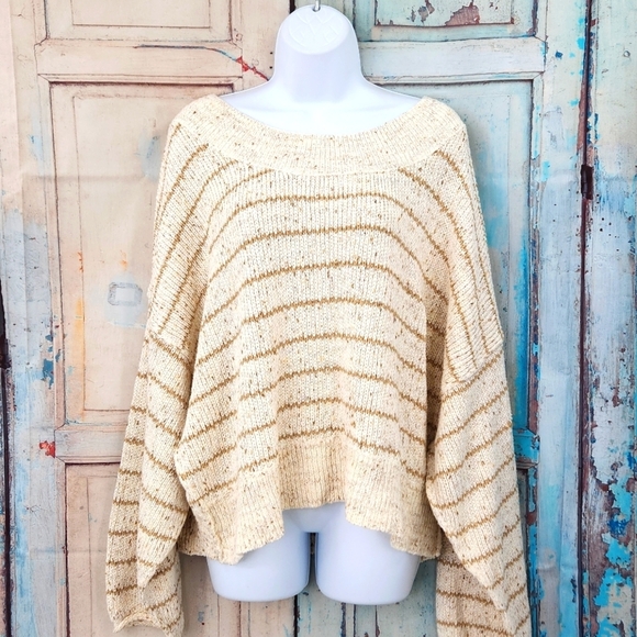 Free People Starlight Striped Pullover Sweater, Pearl Island Combo - Picture 3 of 12